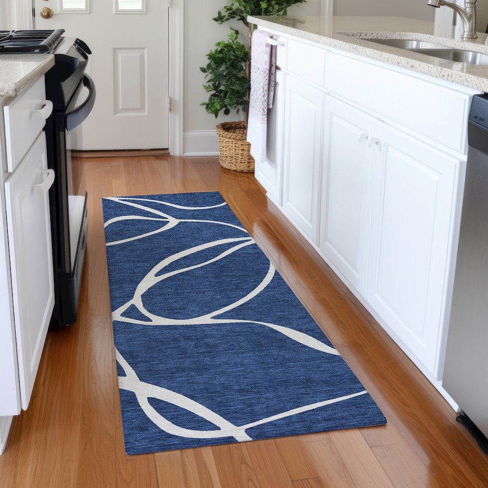 Premium Machine Washable Mayfield AMF999 Navy 2'3" x 7'6" Runner Rug. Picture 5