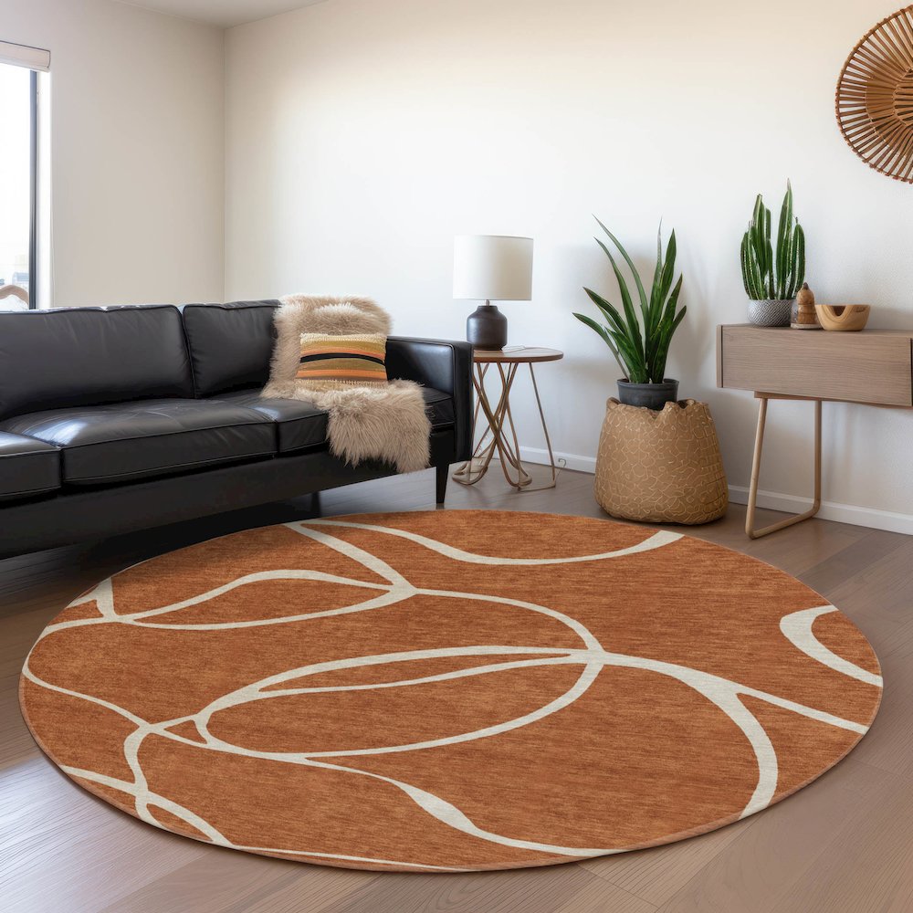 Premium Machine Washable Mayfield AMF999 Paprika 8' x 8' Round Rug. Picture 5