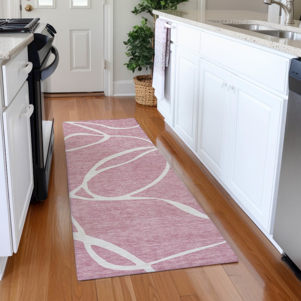 Premium Machine Washable Mayfield AMF999 Pink 2'3" x 7'6" Runner Rug. Picture 5