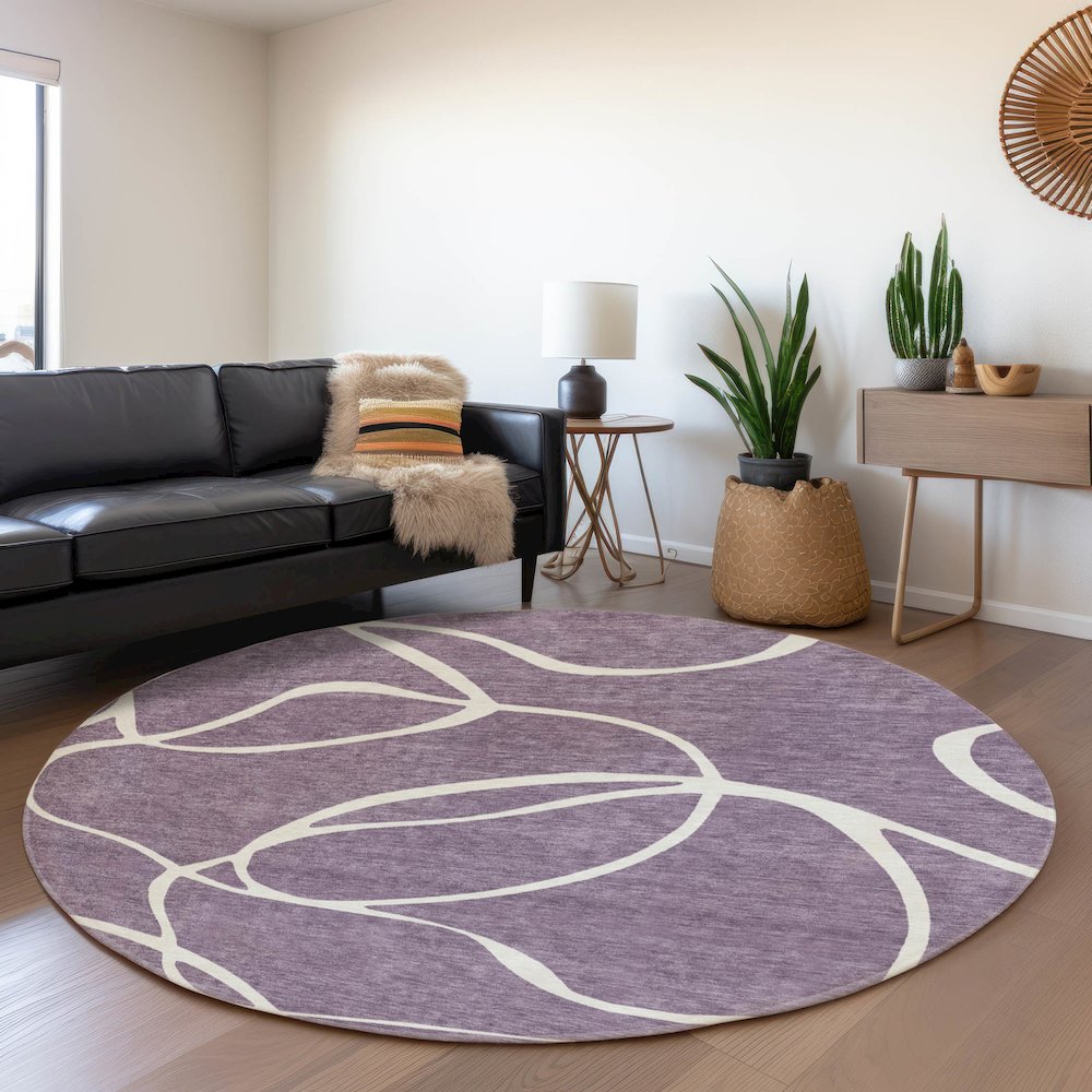 Premium Machine Washable Mayfield AMF999 Purple 8' x 8' Round Rug. Picture 5