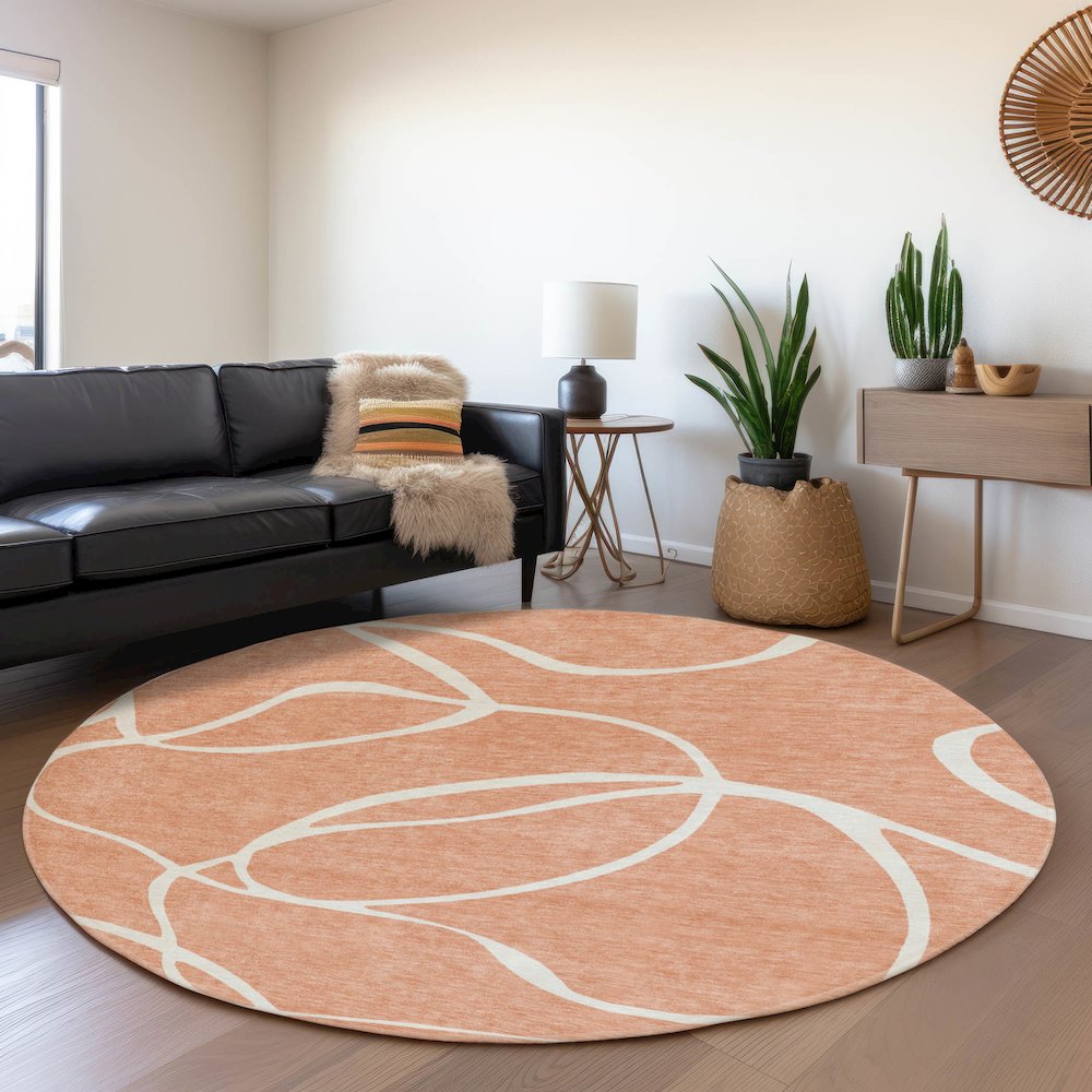 Premium Machine Washable Mayfield AMF999 Salmon 8' x 8' Round Rug. Picture 5