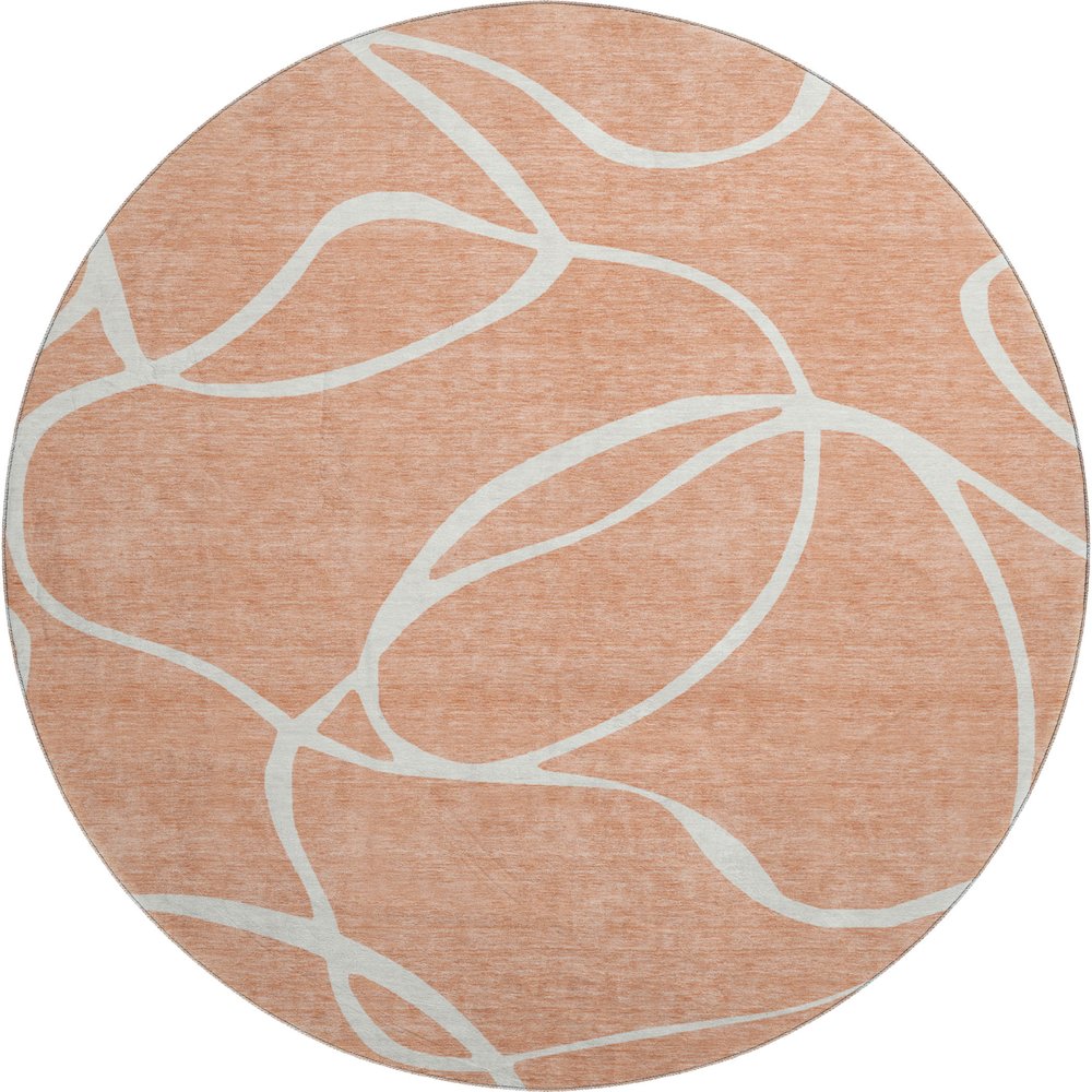 Premium Machine Washable Mayfield AMF999 Salmon 8' x 8' Round Rug. Picture 1