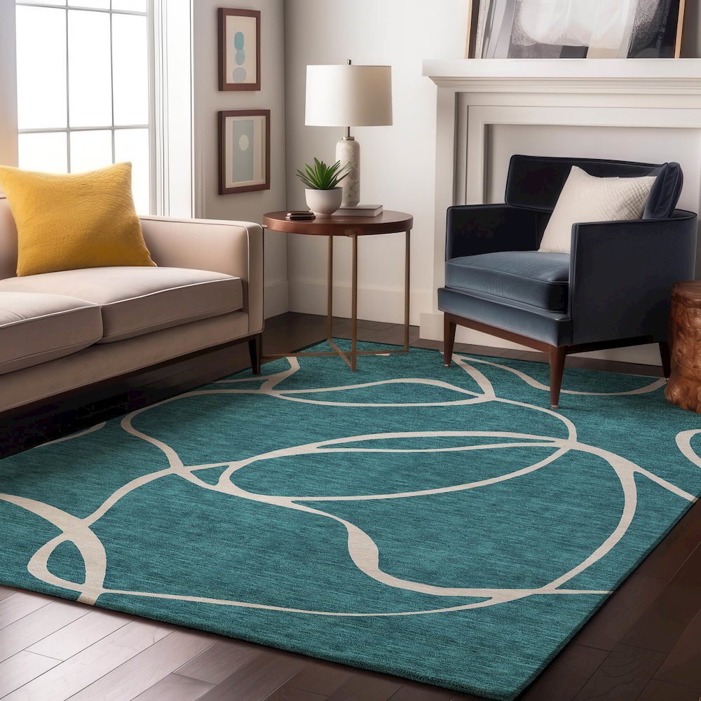 Premium Machine Washable Mayfield AMF999 Teal 2'6" x 3'10" Rug. Picture 5