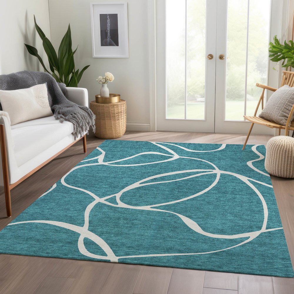 Premium Machine Washable Mayfield AMF999 Teal 2'6" x 3'10" Rug. Picture 6
