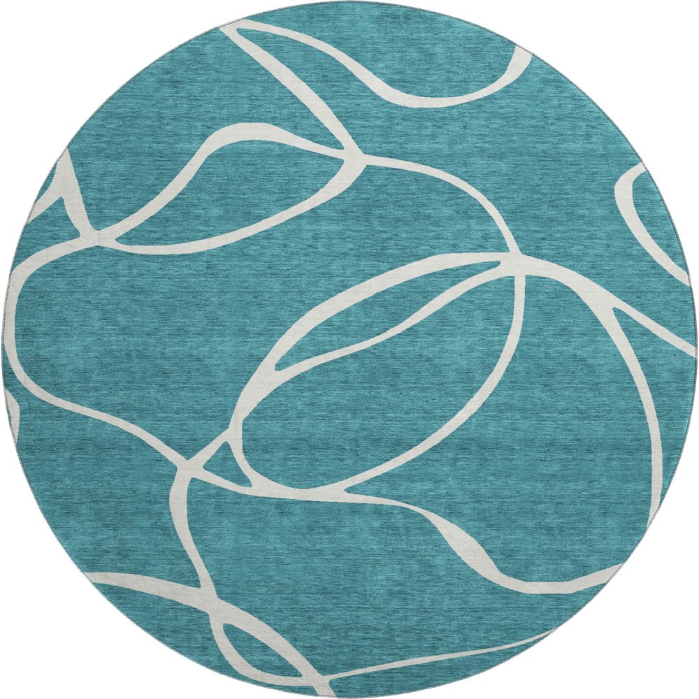 Premium Machine Washable Mayfield AMF999 Teal 8' x 8' Round Rug. Picture 1
