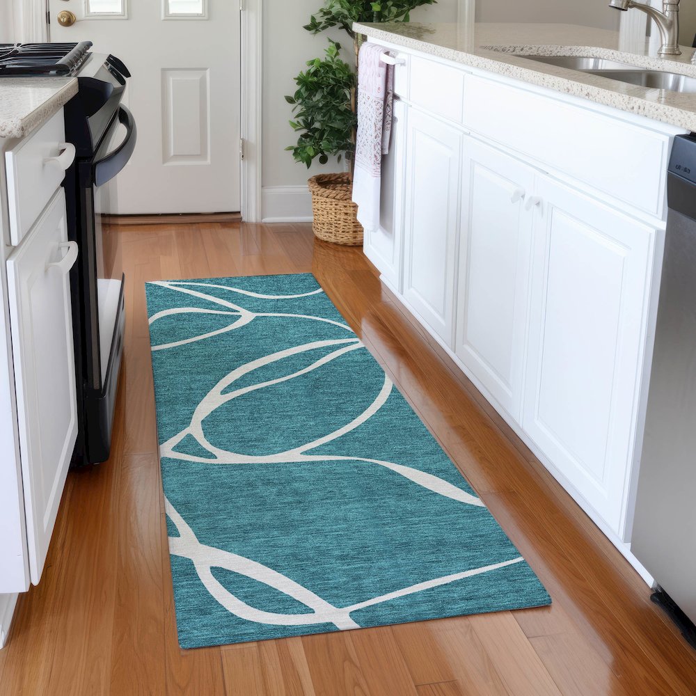 Premium Machine Washable Mayfield AMF999 Teal 2'3" x 7'6" Runner Rug. Picture 5