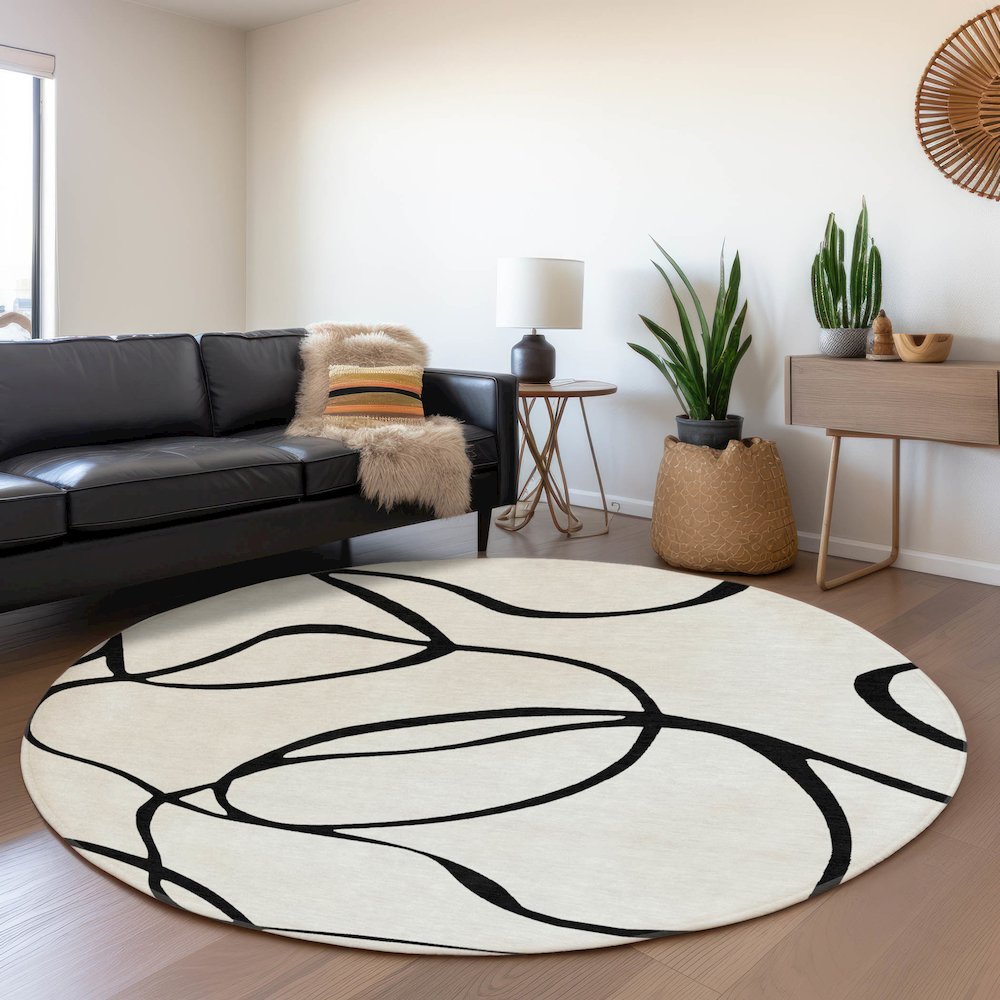 Premium Machine Washable Mayfield AMF999 White 8' x 8' Round Rug. Picture 5