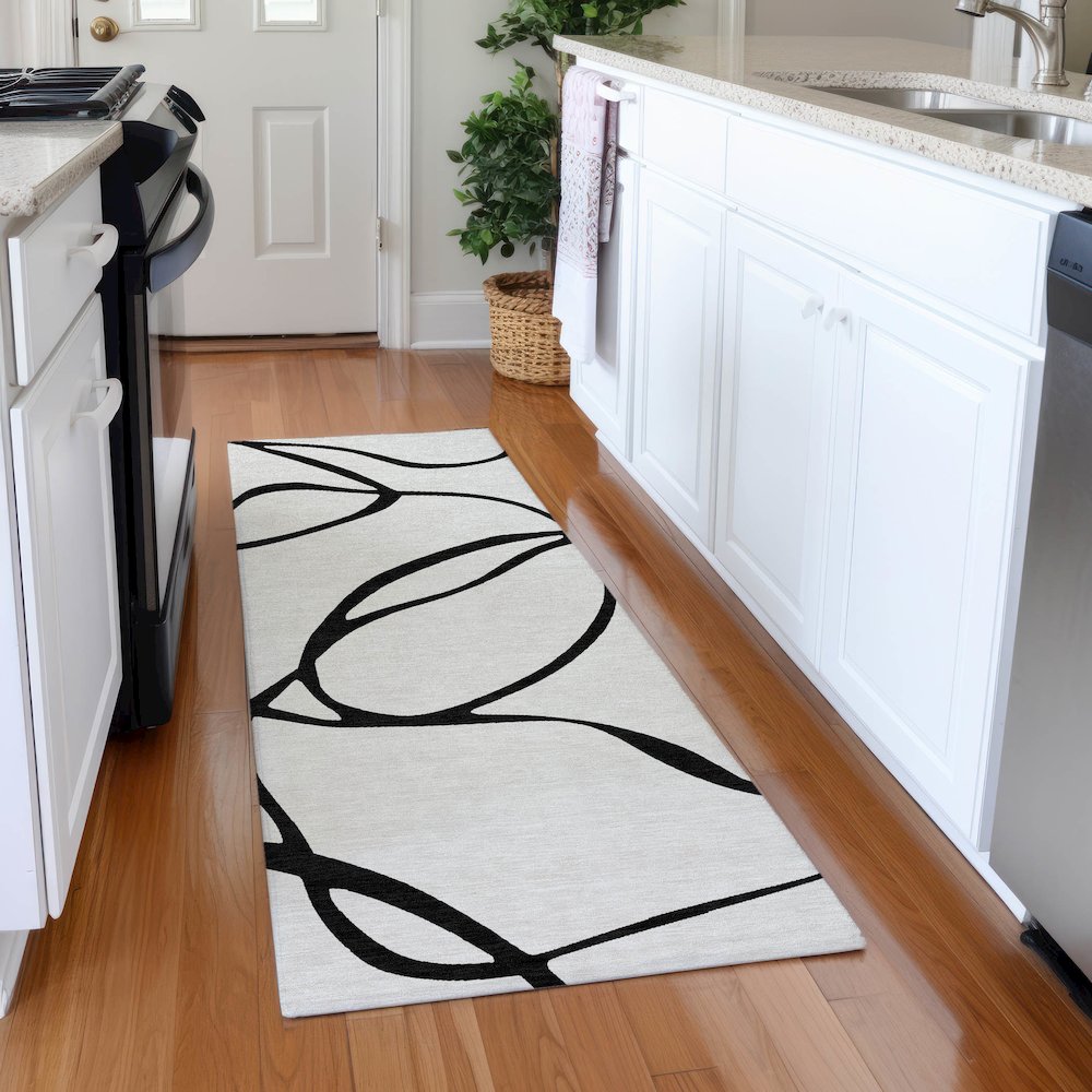 Premium Machine Washable Mayfield AMF999 White 2'3" x 7'6" Runner Rug. Picture 5