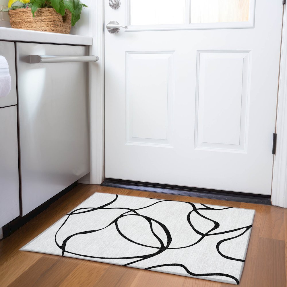 Premium Machine Washable Mayfield AMF999 White 1'8" x 2'6" Rug. Picture 5