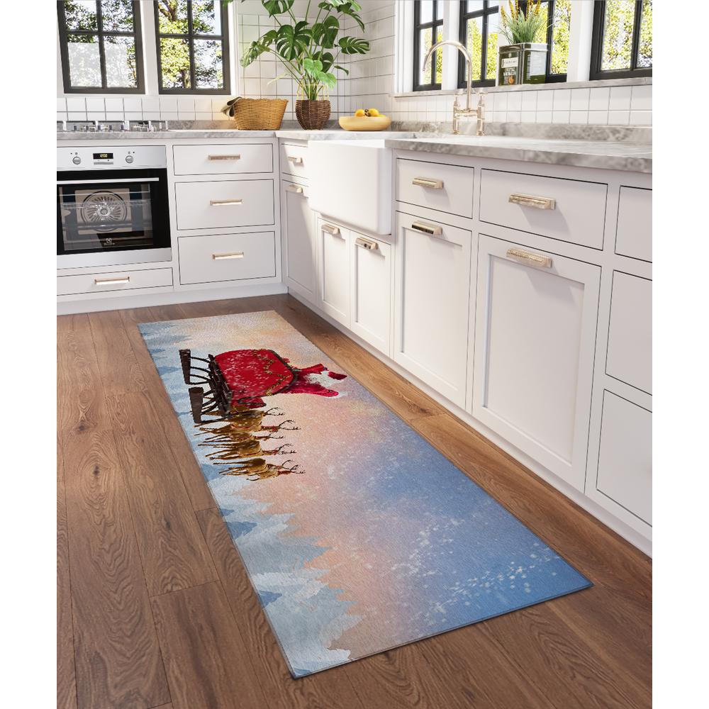 Indoor/Outdoor Cozy Winter ACW31 Blue Washable 2'3" x 7'6" Runner Rug. Picture 2