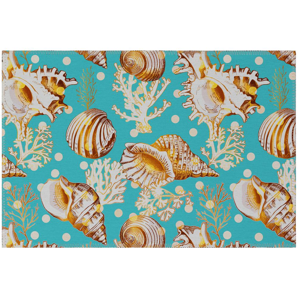 Indoor/Outdoor Surfside ASR36 Aqua Washable 1'8" x 2'6" Rug. Picture 1