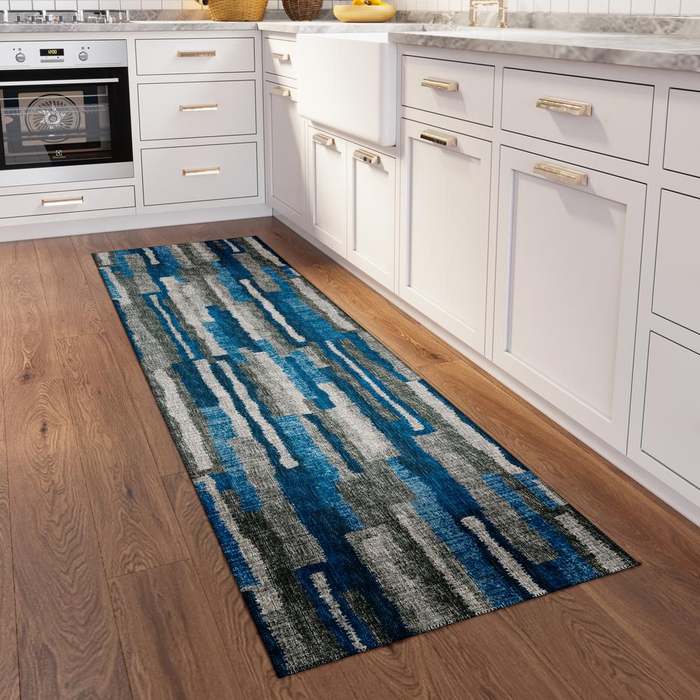 Bravado Blue Contemporary Striped 2'3" x 7'6" Runner Rug Blue ABV37. Picture 1