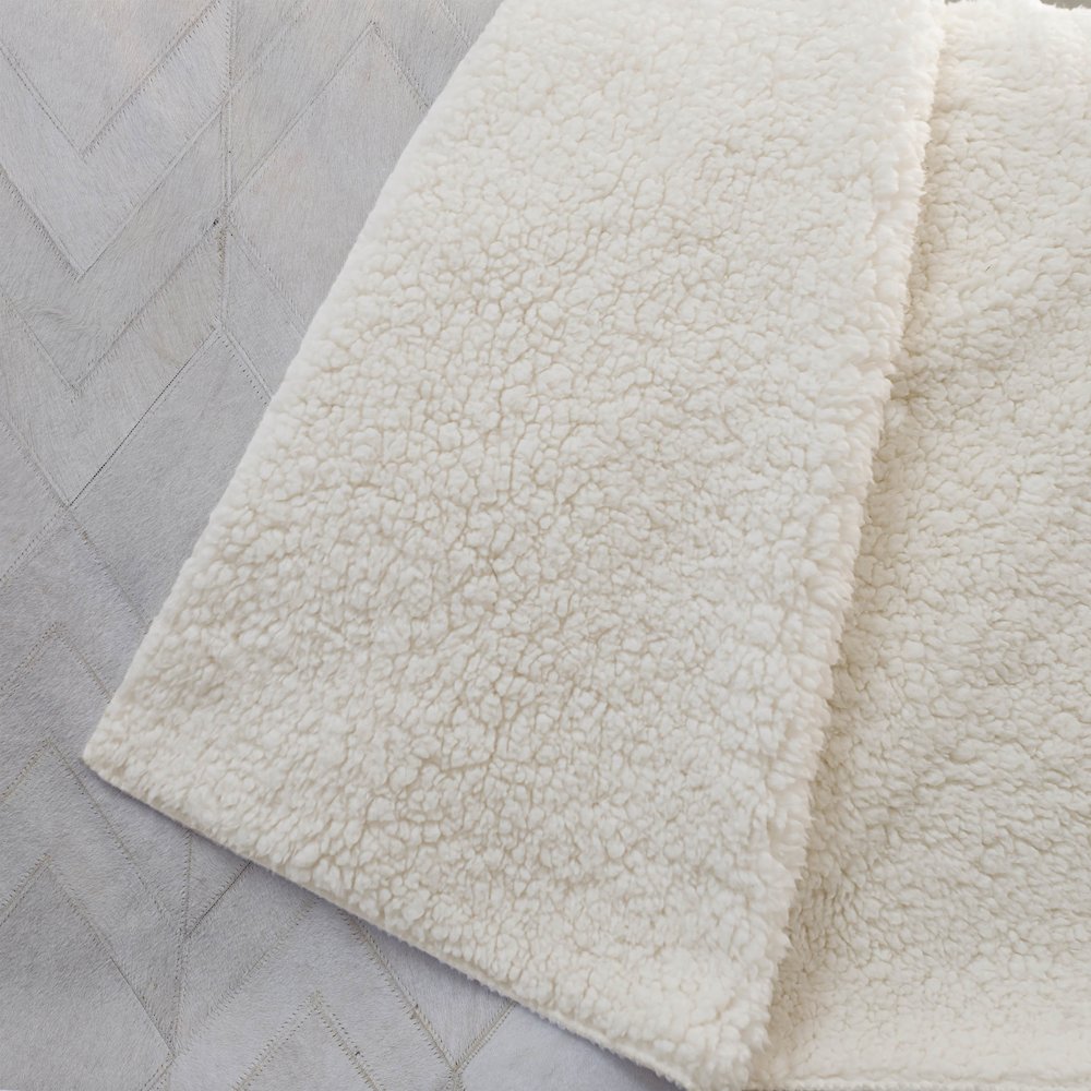 Premium Machine Washable ASB100 Ivory 50" x 70" Sherpa Throw Blanket. Picture 2