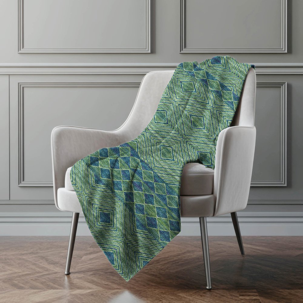 Premium Machine Washable ASB107 Green 50" x 70" Sherpa Throw Blanket. Picture 5