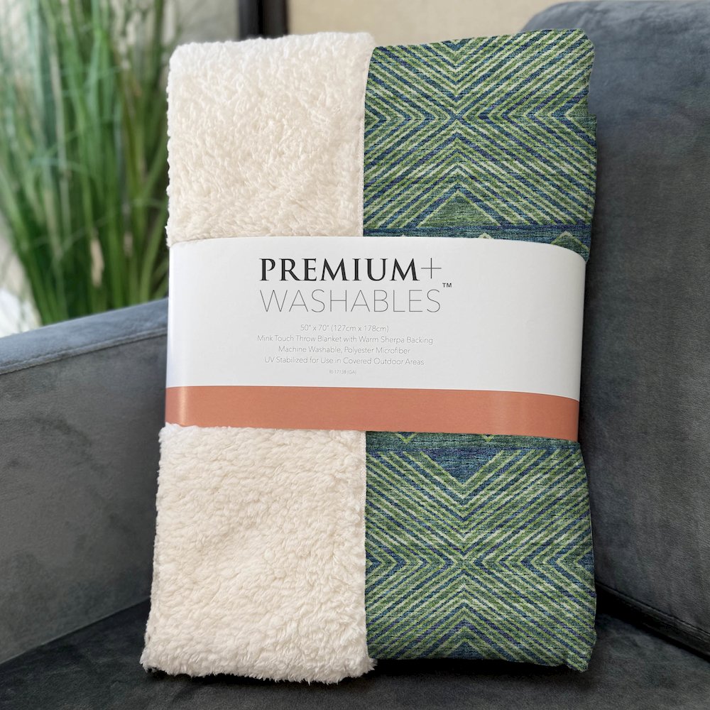 Premium Machine Washable ASB107 Green 50" x 70" Sherpa Throw Blanket. Picture 3