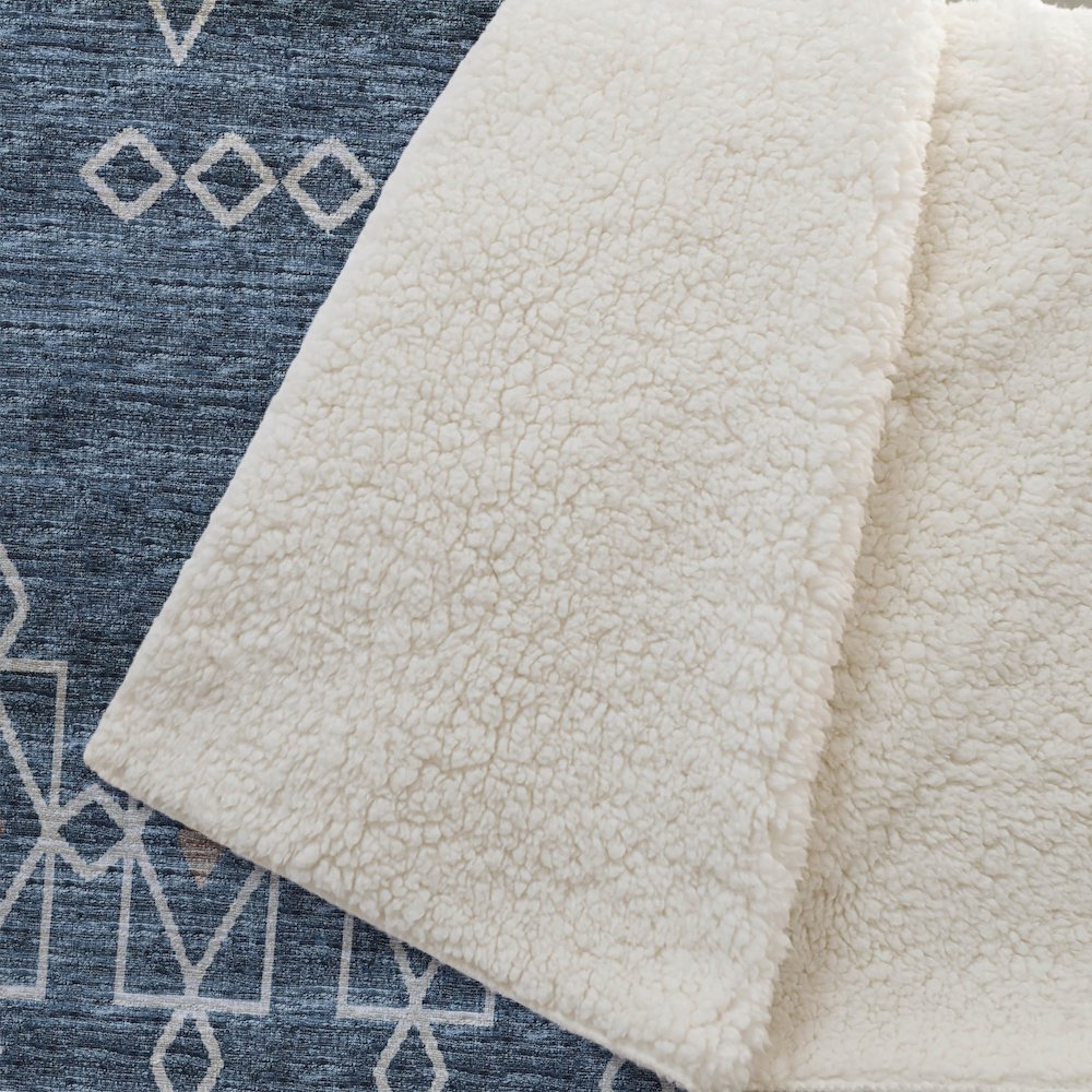 Premium Machine Washable ASB109 Blue 50" x 70" Sherpa Throw Blanket. Picture 2