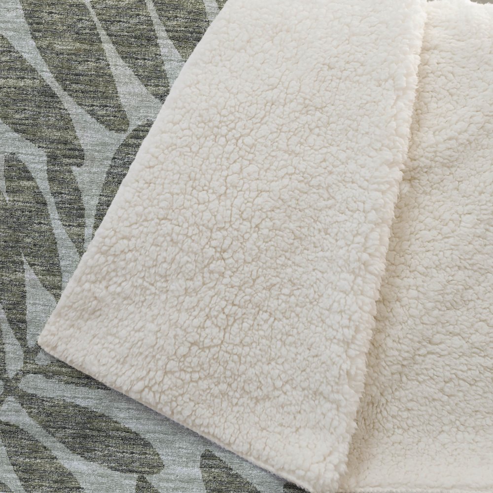 Premium Machine Washable ASB111 Green 50" x 70" Sherpa Throw Blanket. Picture 2
