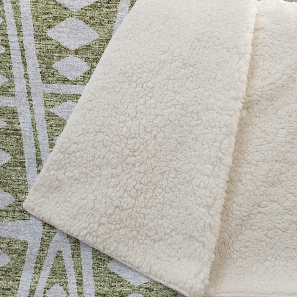 Premium Machine Washable ASB112 Olive 50" x 70" Sherpa Throw Blanket. Picture 2