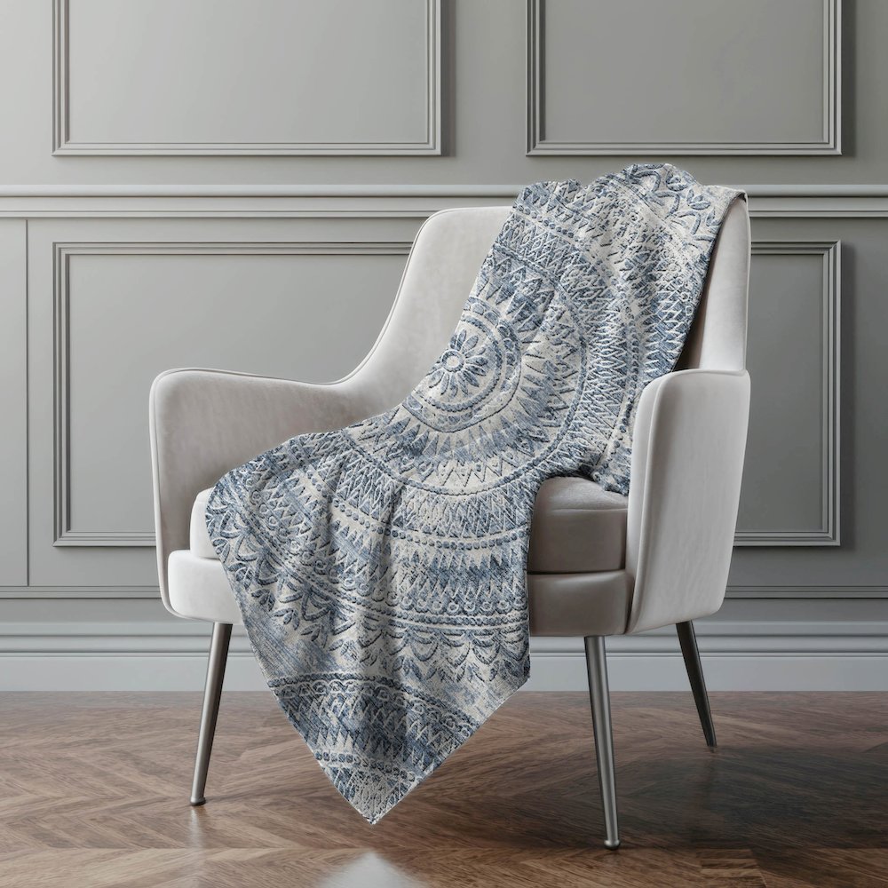 Premium Machine Washable ASB113 Blue 50" x 70" Sherpa Throw Blanket. Picture 5