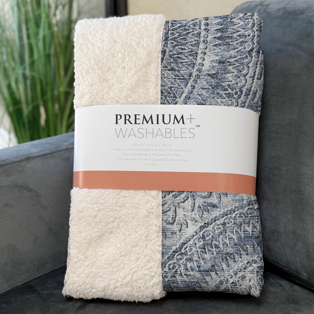 Premium Machine Washable ASB113 Blue 50" x 70" Sherpa Throw Blanket. Picture 3