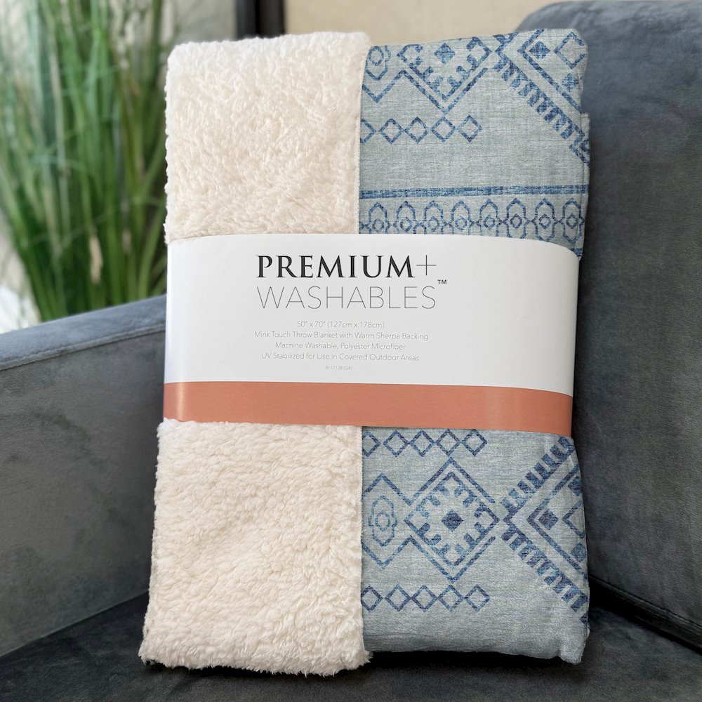 Premium Machine Washable ASB120 Blue 50" x 70" Sherpa Throw Blanket. Picture 3