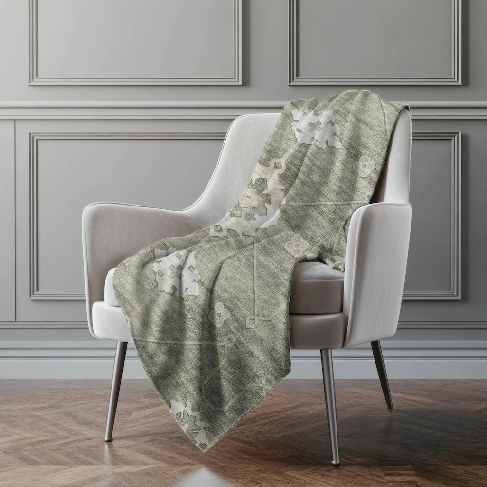Premium Machine Washable ASB122 Olive 50" x 70" Sherpa Throw Blanket. Picture 5