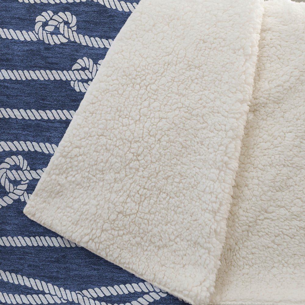 Premium Machine Washable ASB152 Navy 50" x 70" Sherpa Throw Blanket. Picture 2