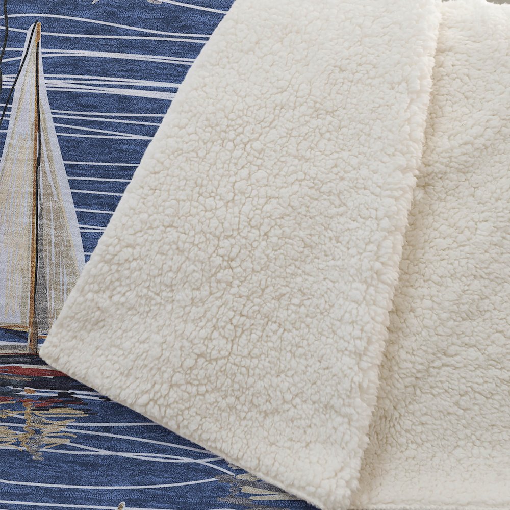 Premium Machine Washable ASB153 Navy 50" x 70" Sherpa Throw Blanket. Picture 2