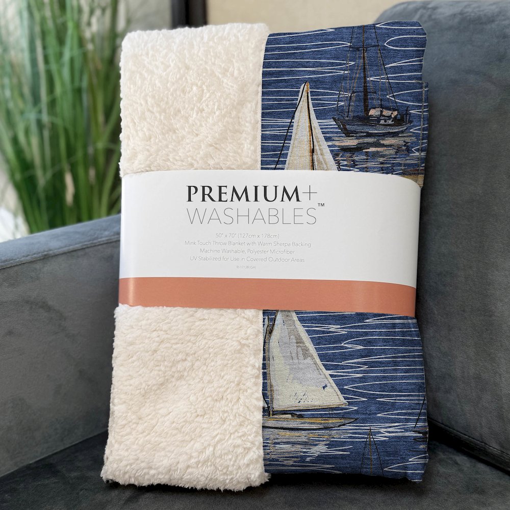 Premium Machine Washable ASB153 Navy 50" x 70" Sherpa Throw Blanket. Picture 3
