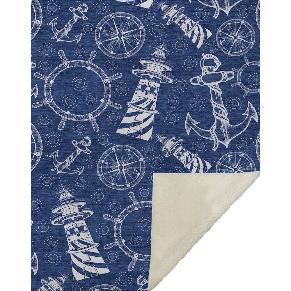 Premium Machine Washable ASB154 Navy 50" x 70" Sherpa Throw Blanket. Picture 1