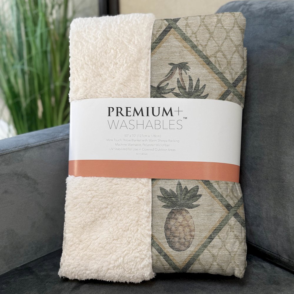 Premium Machine Washable ASB162 Palm 50" x 70" Sherpa Throw Blanket. Picture 3