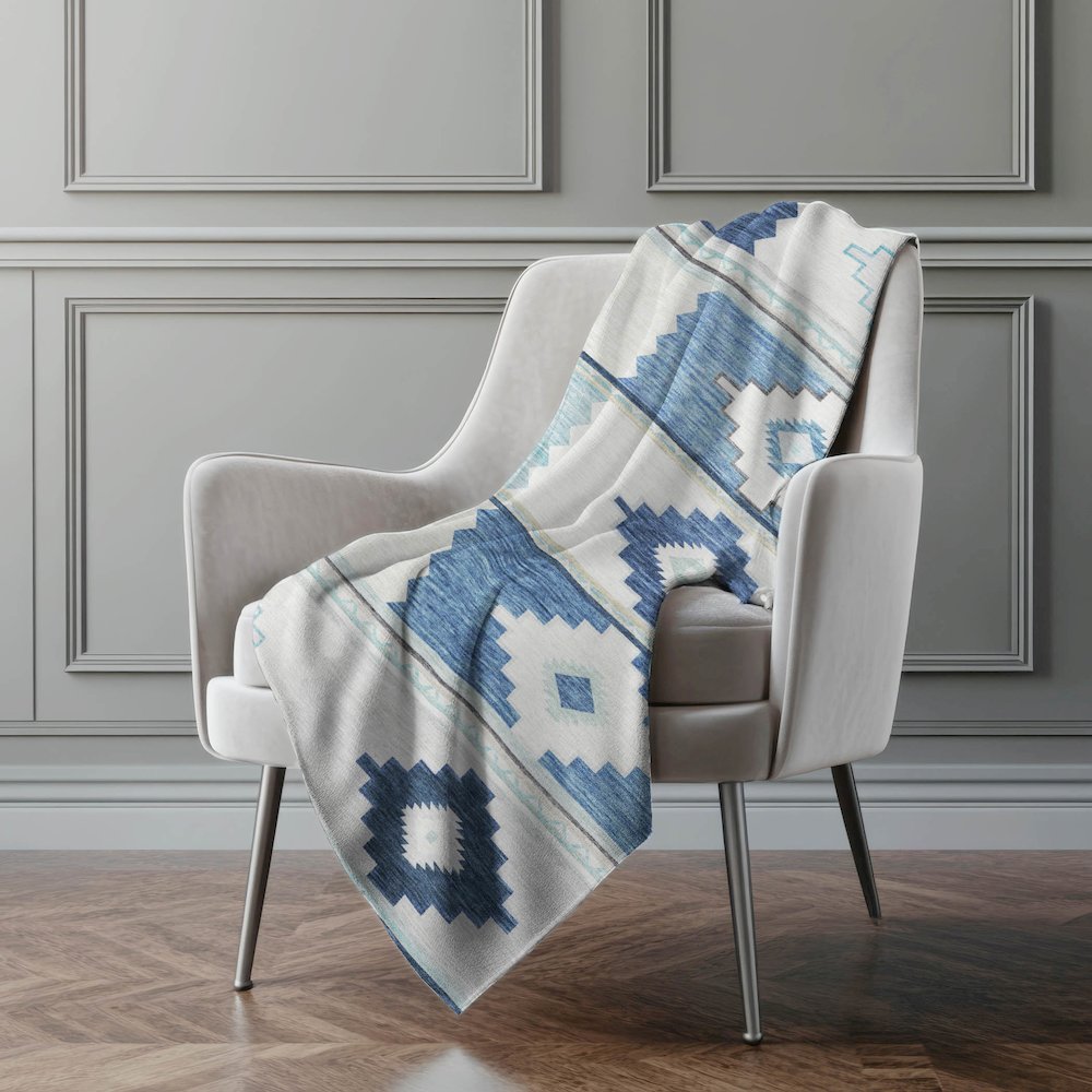 Premium Machine Washable ASB176 Blue 50" x 70" Sherpa Throw Blanket. Picture 5
