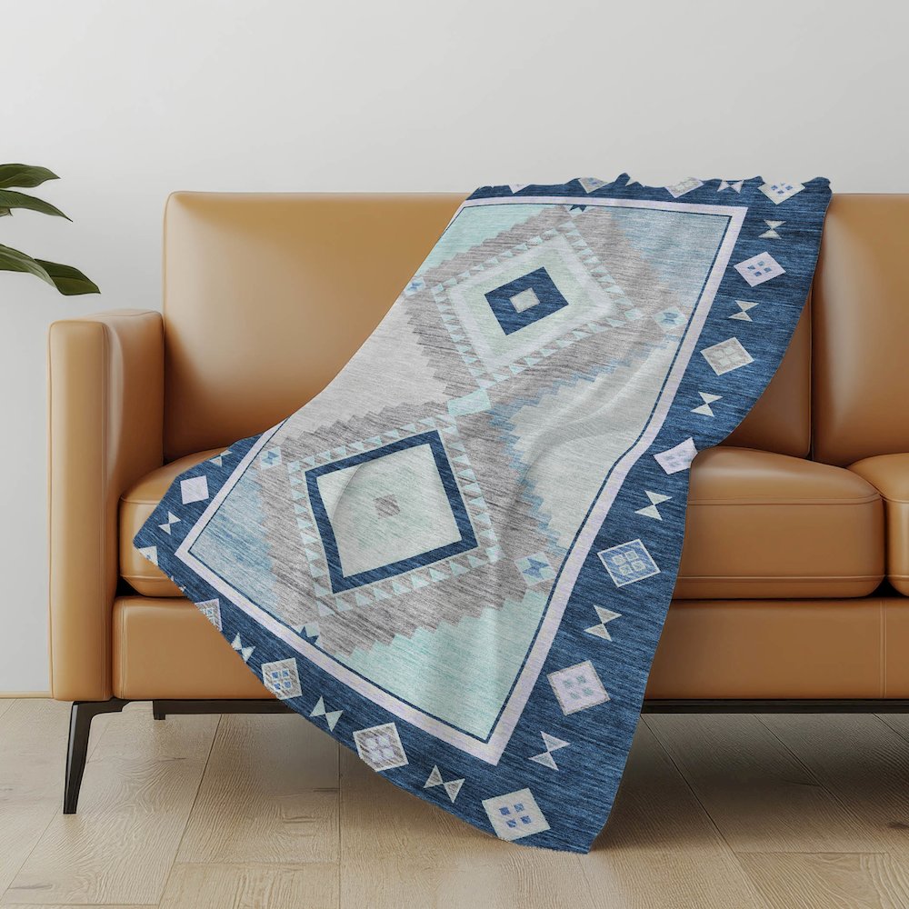 Premium Machine Washable ASB177 Blue 50" x 70" Sherpa Throw Blanket. Picture 4