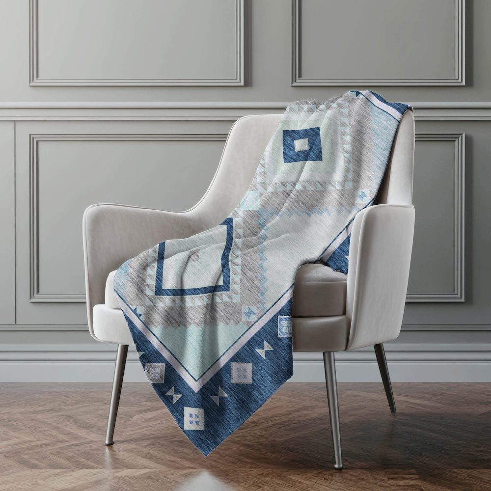 Premium Machine Washable ASB177 Blue 50" x 70" Sherpa Throw Blanket. Picture 5