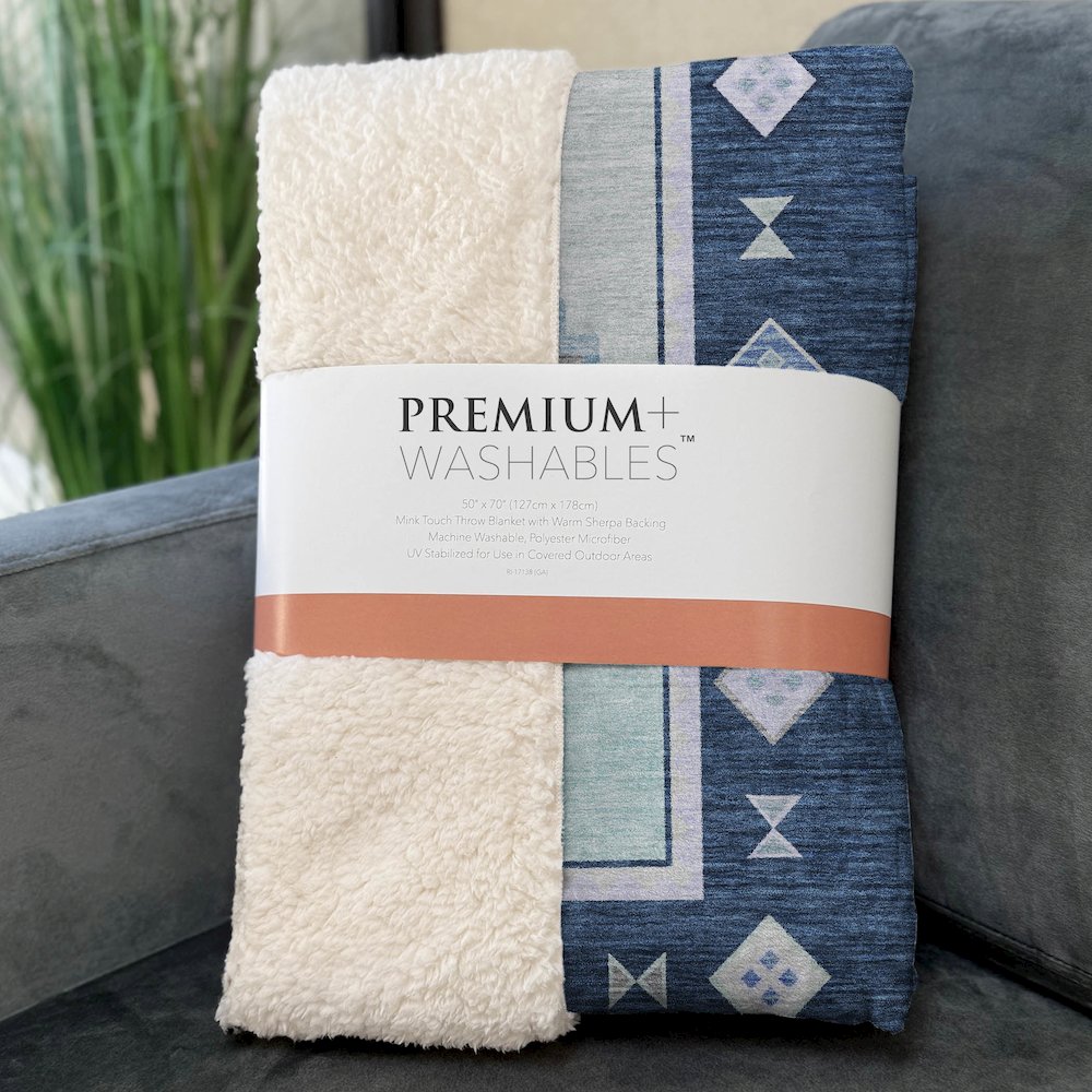 Premium Machine Washable ASB177 Blue 50" x 70" Sherpa Throw Blanket. Picture 3