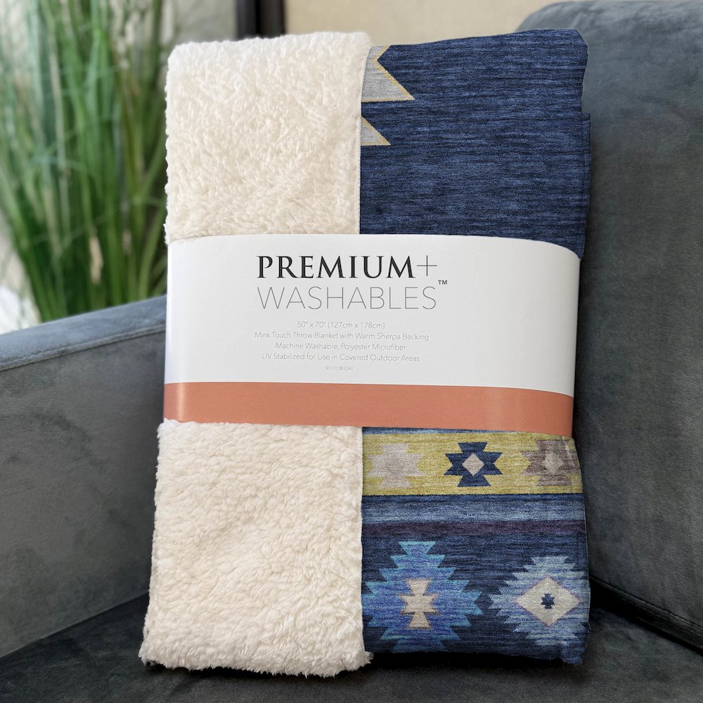Premium Machine Washable ASB179 Blue 50" x 70" Sherpa Throw Blanket. Picture 3