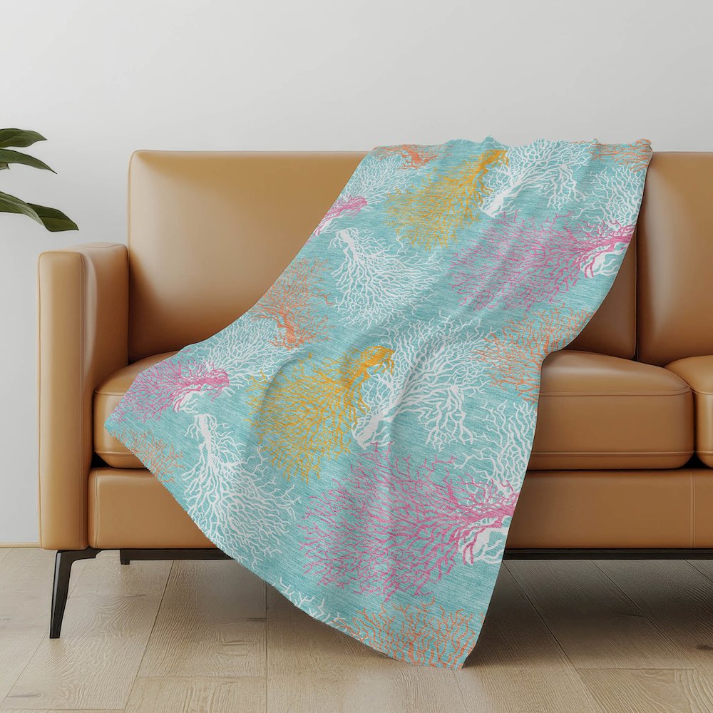 Premium Machine Washable ASB182 Aqua 50" x 70" Sherpa Throw Blanket. Picture 4