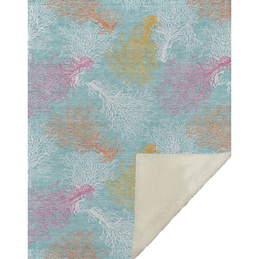 Premium Machine Washable ASB182 Aqua 50" x 70" Sherpa Throw Blanket. Picture 1