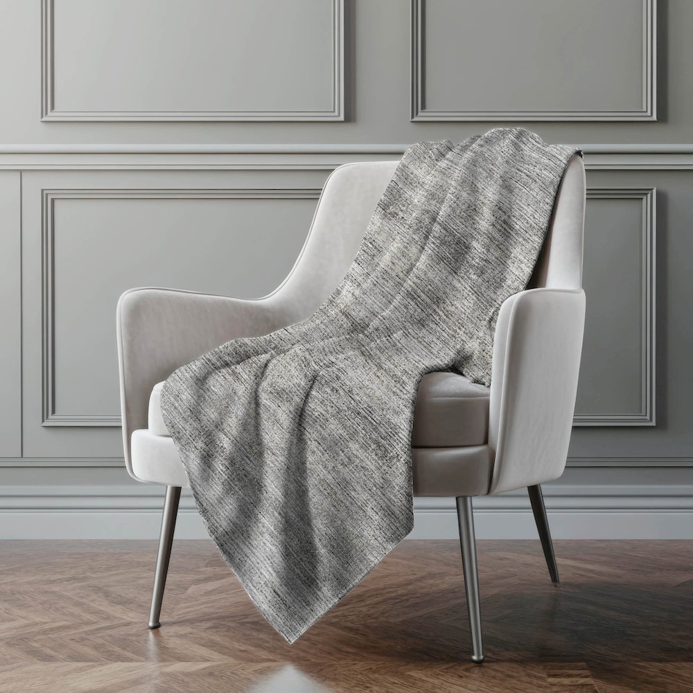 Premium Machine Washable ASB32 Silver 50" x 70" Sherpa Throw Blanket. Picture 5