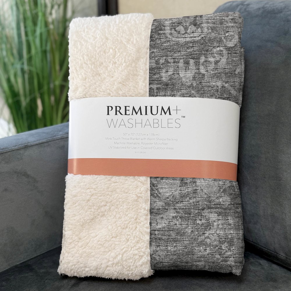 Premium Machine Washable ASB40 Charcoal 50" x 70" Sherpa Throw Blanket. Picture 3