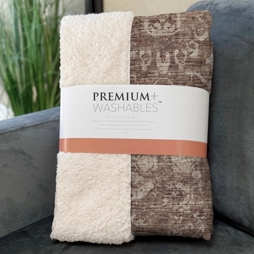 Premium Machine Washable ASB40 Chocolate 50" x 70" Sherpa Throw Blanket. Picture 3