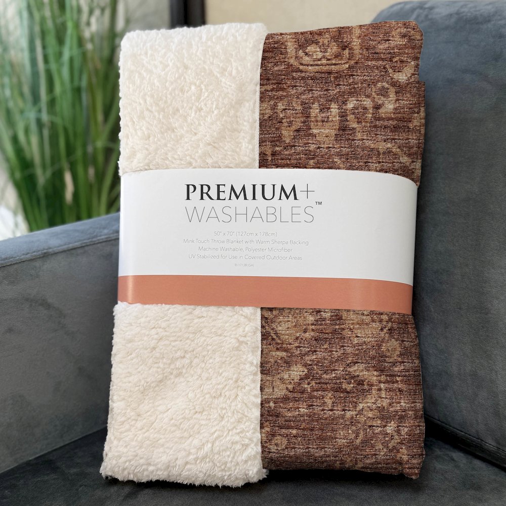 Premium Machine Washable ASB40 Clay 50" x 70" Sherpa Throw Blanket. Picture 3