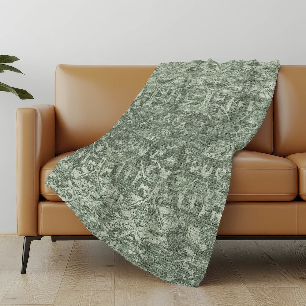 Premium Machine Washable ASB40 Green 50" x 70" Sherpa Throw Blanket. Picture 4