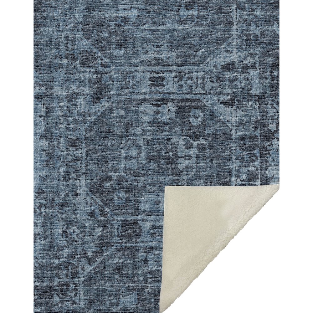 Premium Machine Washable ASB41 Navy 50" x 70" Sherpa Throw Blanket. Picture 1