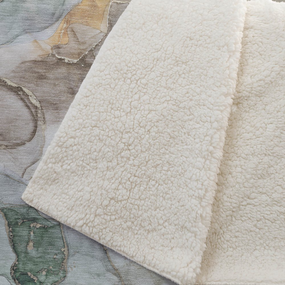 Premium Machine Washable ASB500 Beige 50" x 70" Sherpa Throw Blanket. Picture 2