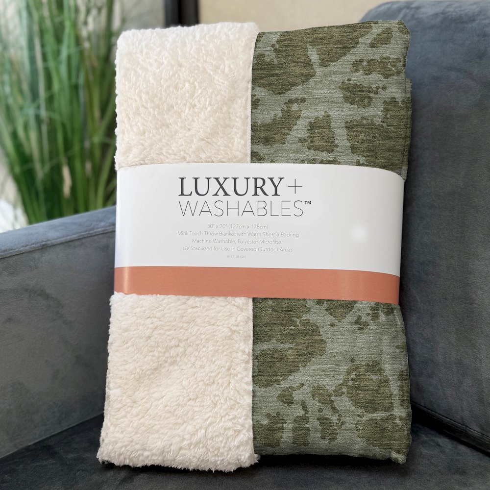 Premium Machine Washable ASB501 Olive 50" x 70" Sherpa Throw Blanket. Picture 3