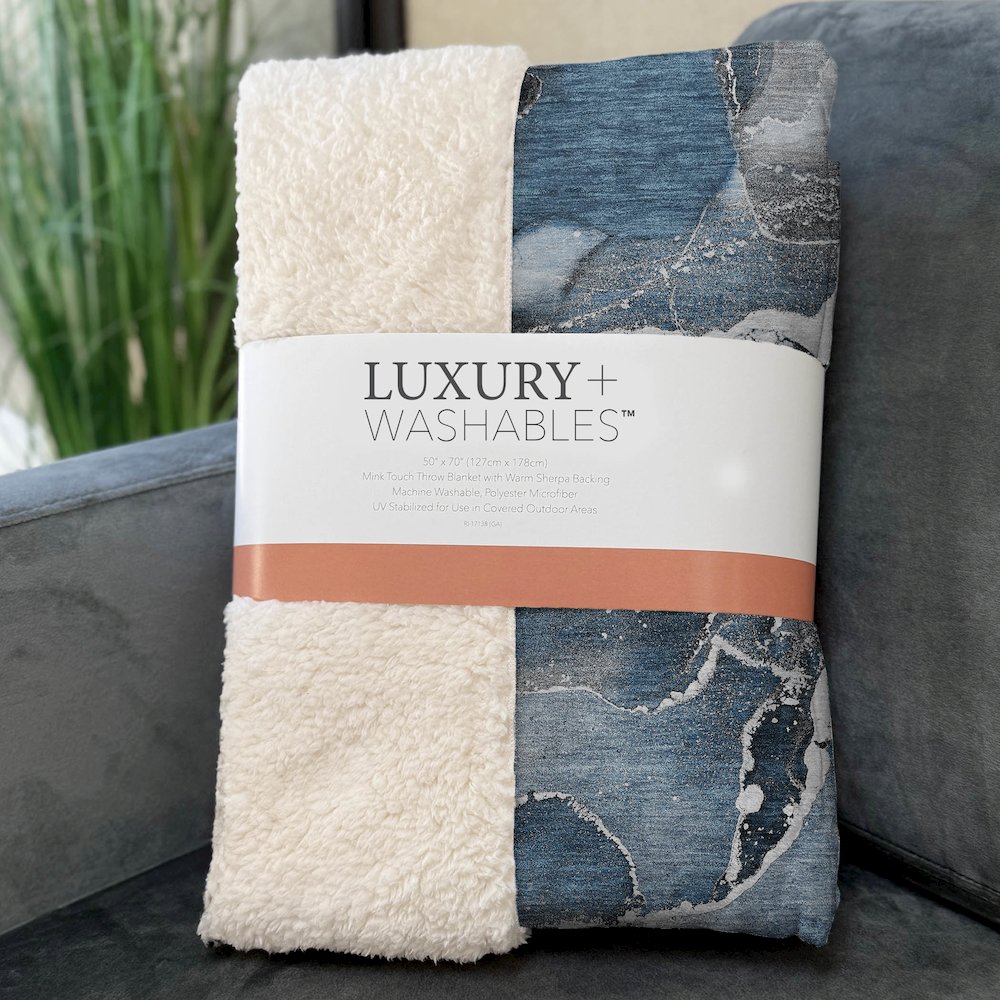 Premium Machine Washable ASB503 Blue 50" x 70" Sherpa Throw Blanket. Picture 3