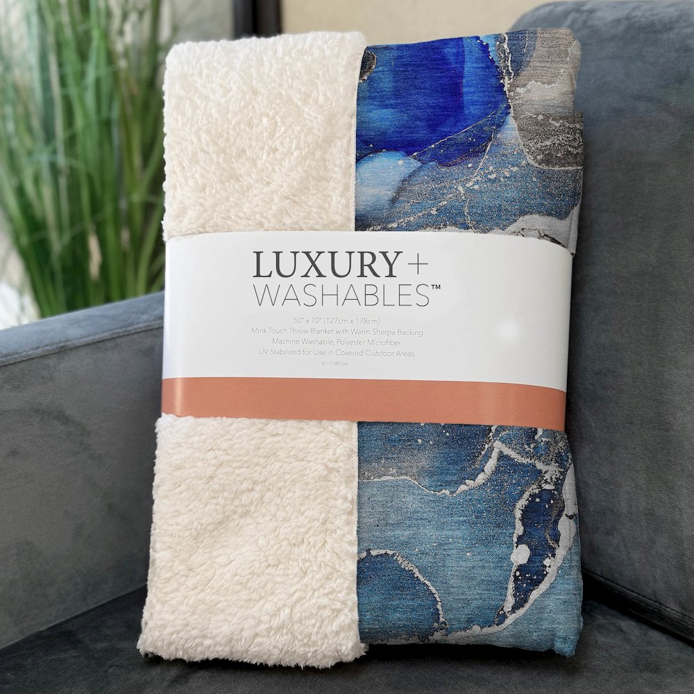 Premium Machine Washable ASB503 Navy 50" x 70" Sherpa Throw Blanket. Picture 3