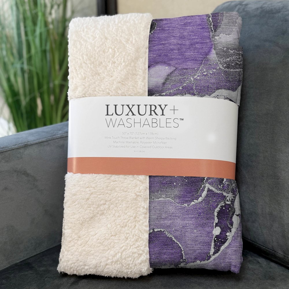 Premium Machine Washable ASB503 Purple 50" x 70" Sherpa Throw Blanket. Picture 3