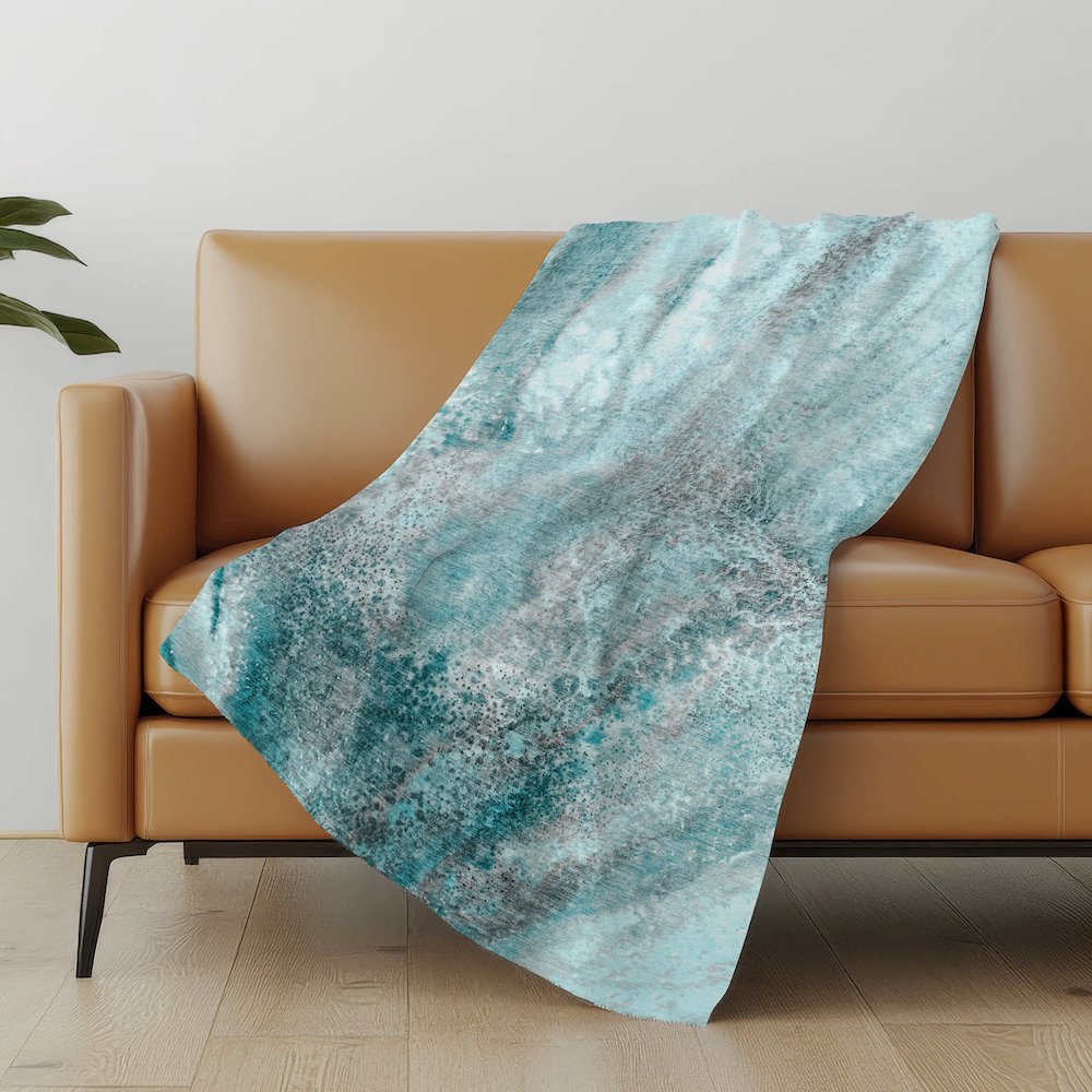 Premium Machine Washable ASB505 Teal 50" x 70" Sherpa Throw Blanket. Picture 5